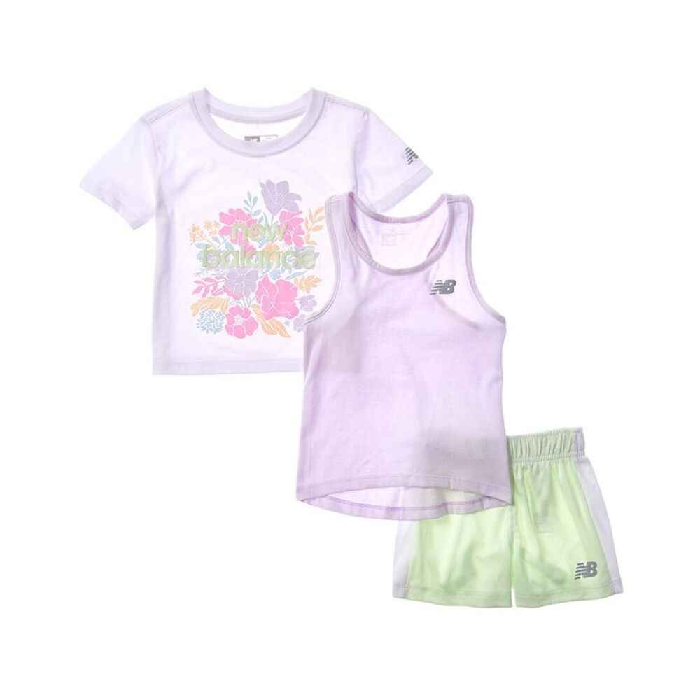 New Balance Girls  3Pc Set T-Shirt, Tank, & Mesh Short Set, Orange